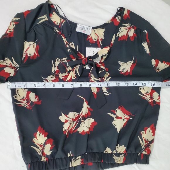 Sienna Sky Cropped Bell Sleeve Tie Neck Bow Blouse Size XS Fall Autumn Black NWT - Picture 6 of 11